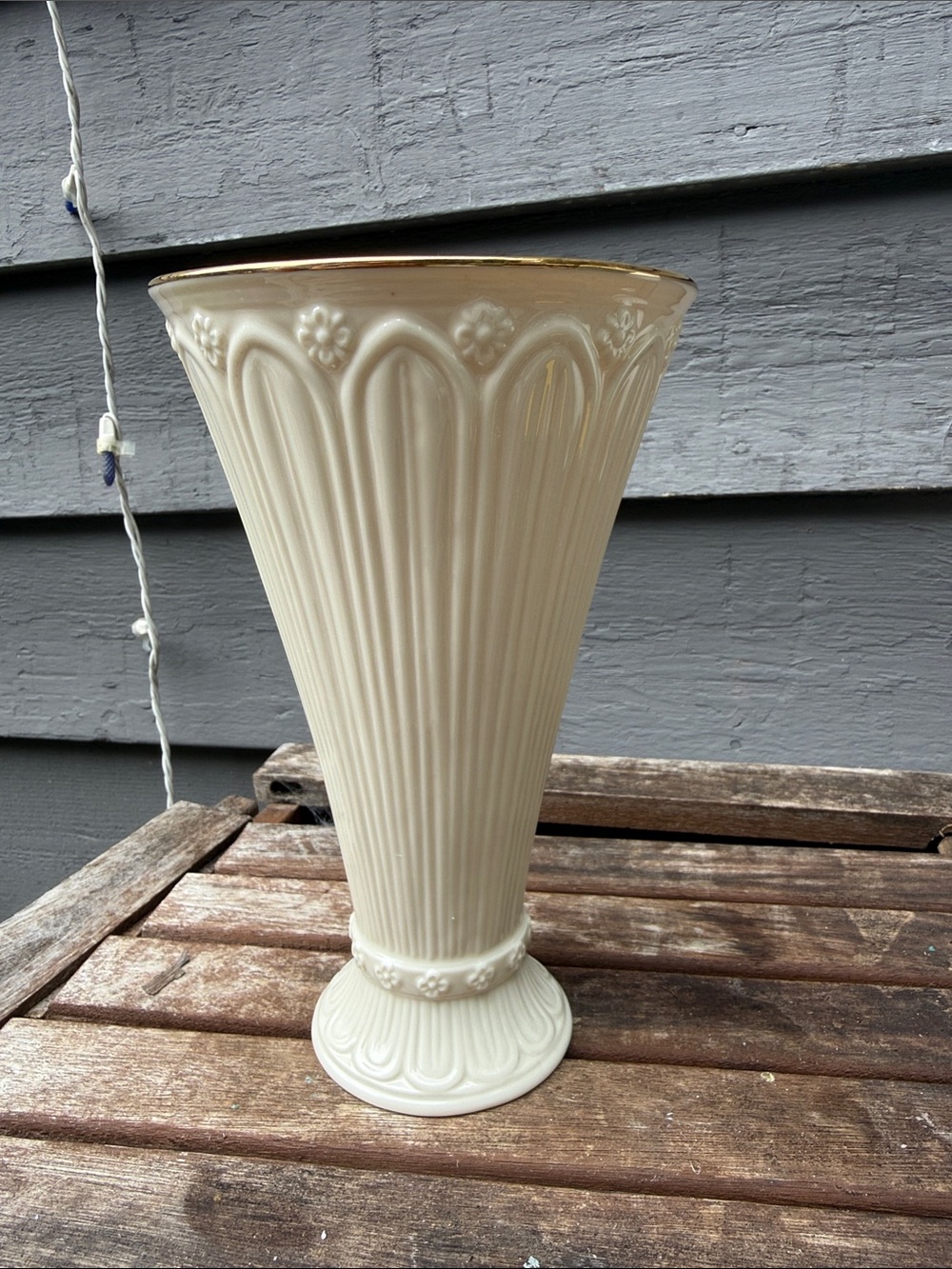 Lenox Ivory Fluted Ceramic Vase with Gold Accent
